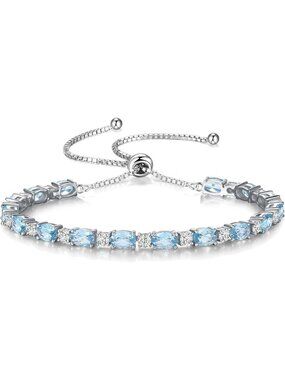 Adjustable Sterling Silver Plated Birthstone Bracelet for Women - Perfect
